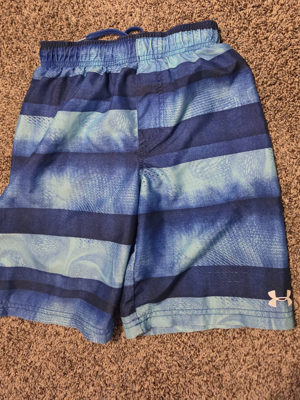 Under Armour Boy's Navy and Light Blue Striped Athletic Shorts